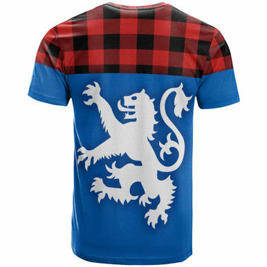 Scottish Rob Roy MacGregor Modern Clan Tartan T-Shirt - Lion Rampant of Scotland With Flag Back Side Tartan Plaid