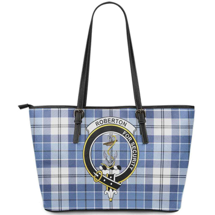 Scottish Roberton Clan Crest Tartan Leather Tote Tartan Plaid