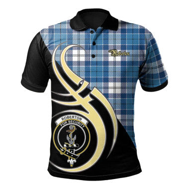 Scottish Roberton Clan Crest Tartan Polo Shirt Believe in Me Front Side Tartan Plaid