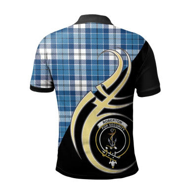 Scottish Roberton Clan Crest Tartan Polo Shirt Believe in Me Back Side Tartan Plaid