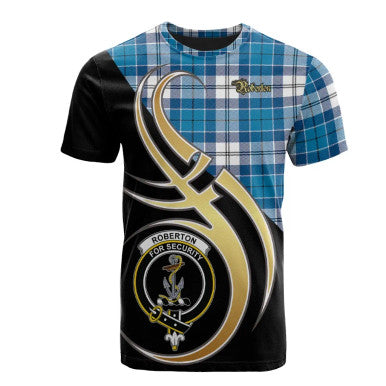 Scottish Roberton Clan Crest Tartan T-Shirt Believe in Me Front Side Tartan Plaid