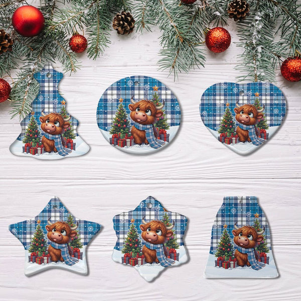 Scottish Roberton Clan Tartan Ceramic Ornament Cute Highland Cow Christmas All Style Tartan Plaid