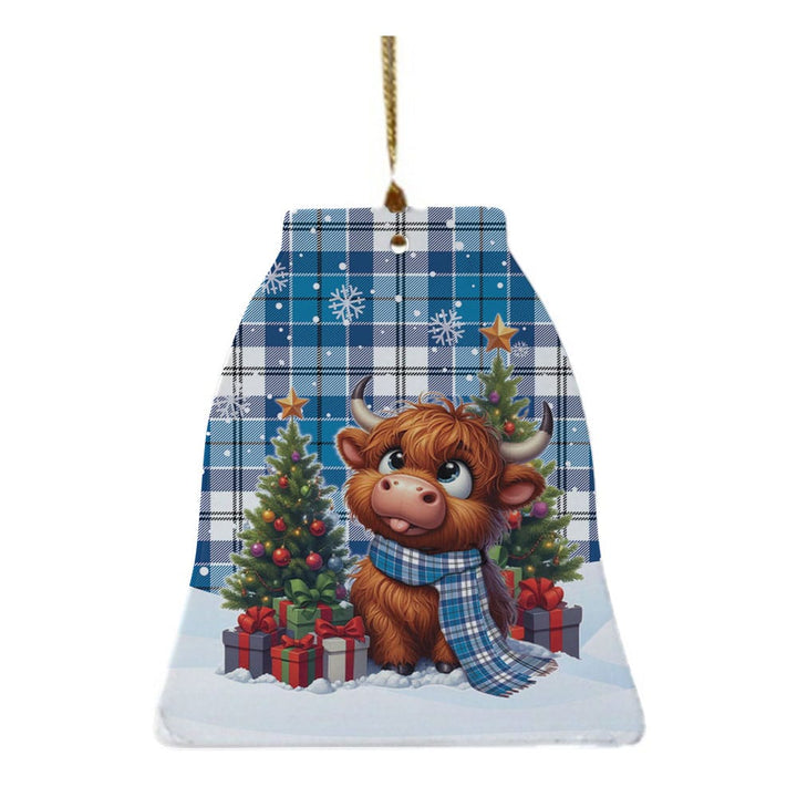 Scottish Roberton Clan Tartan Ceramic Ornament Cute Highland Cow Christmas Bell Style Tartan Plaid