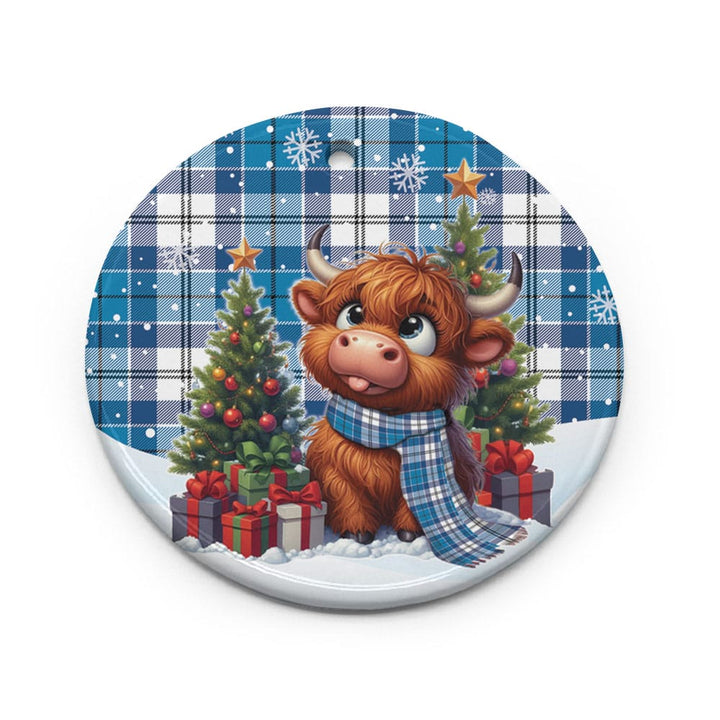 Scottish Roberton Clan Tartan Ceramic Ornament Cute Highland Cow Christmas Circle Style Tartan Plaid