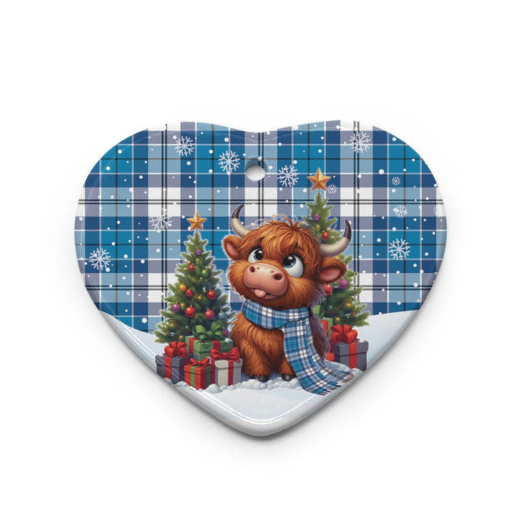Scottish Roberton Clan Tartan Ceramic Ornament Cute Highland Cow Christmas Heart Style Tartan Plaid