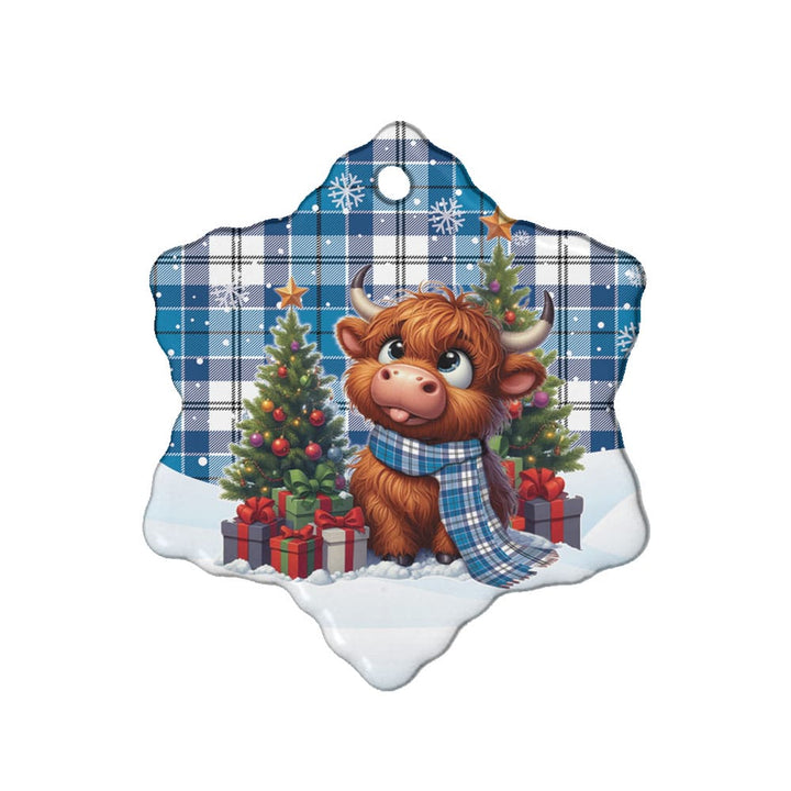 Scottish Roberton Clan Tartan Ceramic Ornament Cute Highland Cow Christmas Snow Flake Style Tartan Plaid
