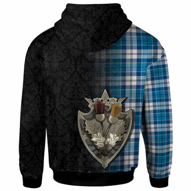 Scottish Roberton Clan Tartan Hoodie - Half Thistle Flowers Celtic Design Back Side Tartan Plaid