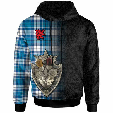 Scottish Roberton Clan Tartan Hoodie - Half Thistle Flowers Celtic Design Front Side Tartan Plaid