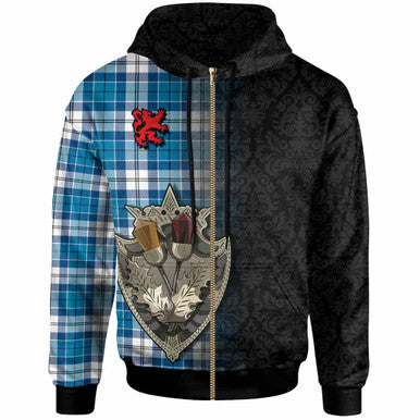 Scottish Roberton Clan Tartan Hoodie - Half Thistle Flowers Celtic Design Zip-up Tartan Plaid