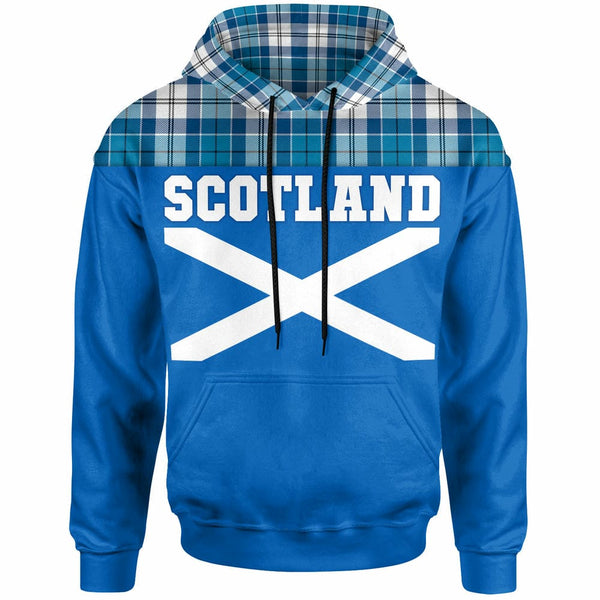 Scottish Roberton Clan Tartan Hoodie - Lion Rampant of Scotland With Flag Front Side Tartan Plaid