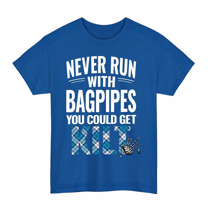 Scottish Roberton Clan Tartan Never Run With Bagpipes T-Shirt Tartan Plaid Royal Color
