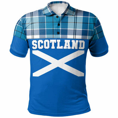 Scottish Roberton Clan Tartan Polo Shirt - Lion Rampant of Scotland With Flag Front Side Tartan Plaid