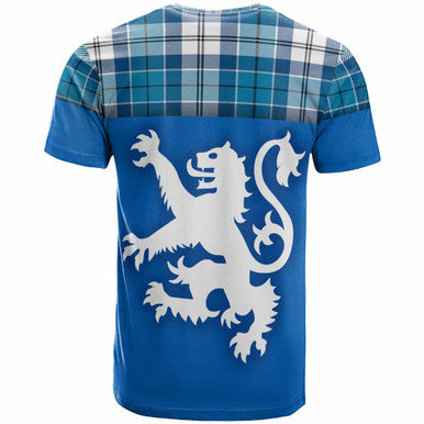 Scottish Roberton Clan Tartan T-Shirt - Lion Rampant of Scotland With Flag Back Side Tartan Plaid