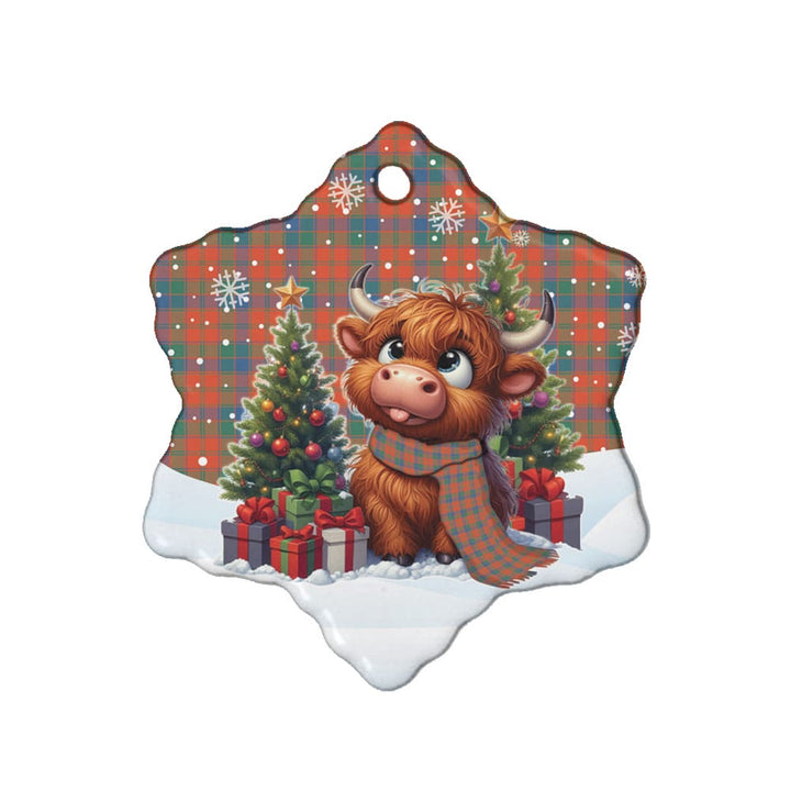 Scottish Robertson Ancient Clan Tartan Ceramic Ornament Cute Highland Cow Christmas Snow Flake Style Tartan Plaid