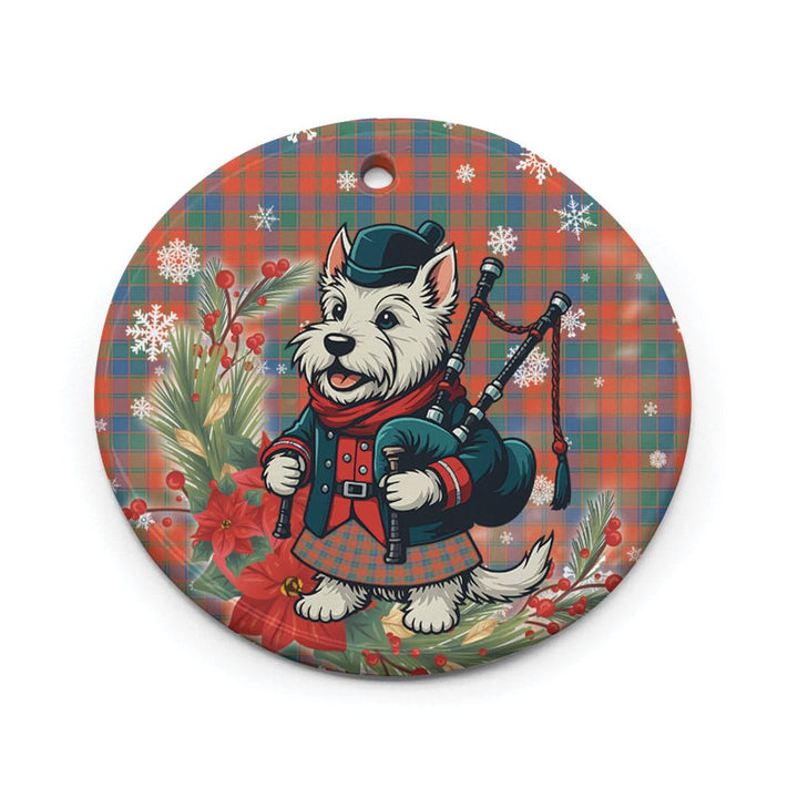 Scottish Robertson Ancient Clan Tartan Ceramic Ornament Cute Scottish Terrier Dog Circle Style Tartan Plaid