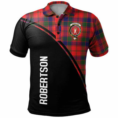 Scottish Robertson Clan Crest Tartan Curve Polo Shirt Front Side Tartan Plaid