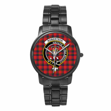 Scottish Robertson Clan Crest Tartan Folding Clasp Steel Quartz Watches Tartan Plaid Black 1