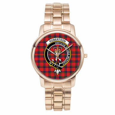 Scottish Robertson Clan Crest Tartan Folding Clasp Steel Quartz Watches Tartan Plaid Rose Gold 1