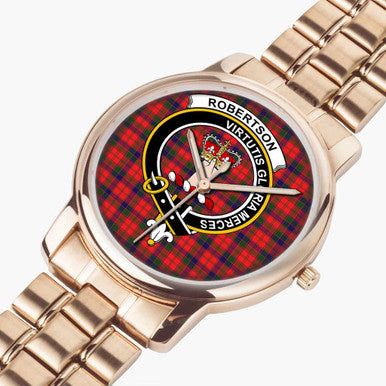 Scottish Robertson Clan Crest Tartan Folding Clasp Steel Quartz Watches Tartan Plaid Rose Gold 2