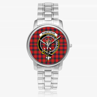 Scottish Robertson Clan Crest Tartan Folding Clasp Steel Quartz Watches Tartan Plaid Silver 1