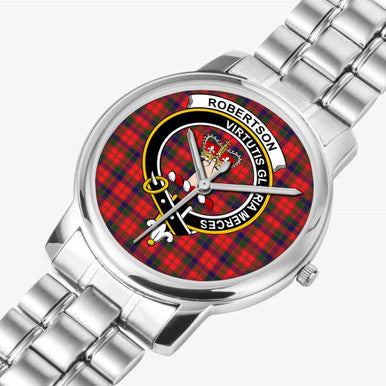 Scottish Robertson Clan Crest Tartan Folding Clasp Steel Quartz Watches Tartan Plaid Silver 2