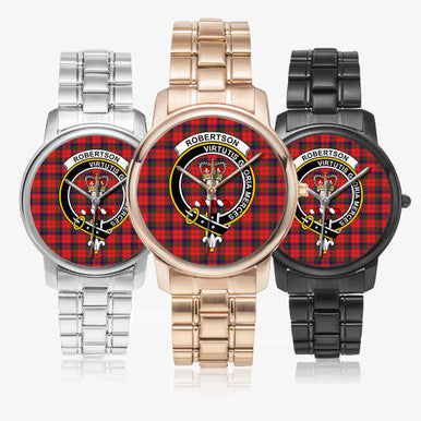 Scottish Robertson Clan Crest Tartan Folding Clasp Steel Quartz Watches Tartan Plaid All