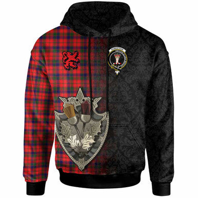 Scottish Robertson Clan Crest Tartan Hoodie - Half Thistle Flowers Celtic Design Front Side Tartan Plaid