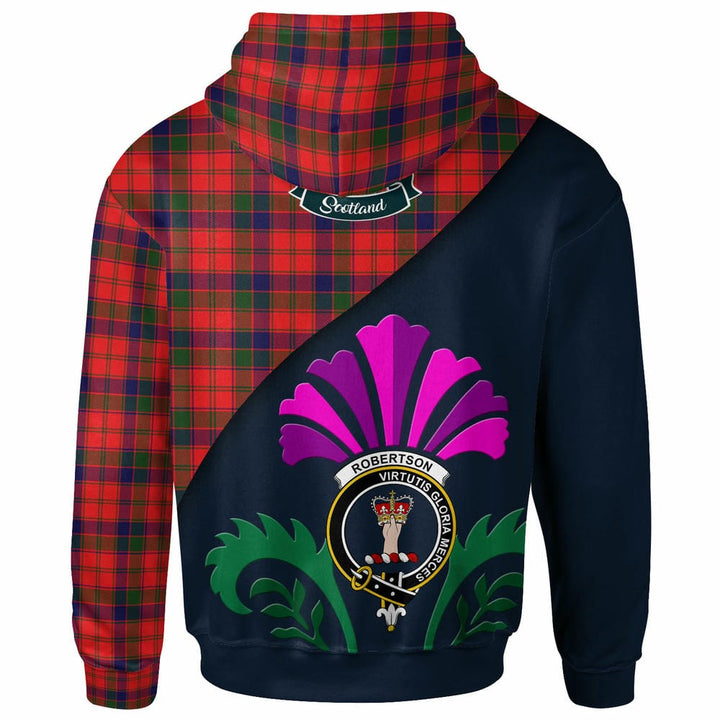 Scottish Robertson Clan Crest Tartan Hoodie - Scotland Thistle Style Back Side Tartan Plaid