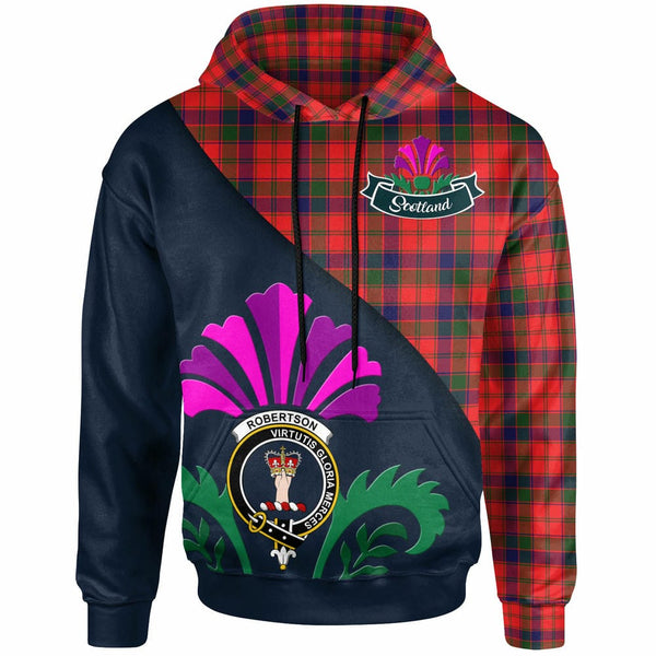 Scottish Robertson Clan Crest Tartan Hoodie - Scotland Thistle Style Front Side Tartan Plaid
