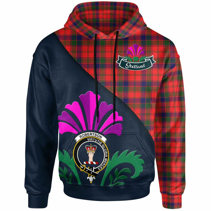 Scottish Robertson Clan Crest Tartan Hoodie - Scotland Thistle Style Front Side Tartan Plaid