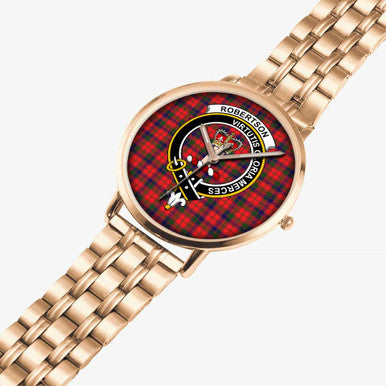 Scottish Robertson Clan Crest Tartan Instafamous Steel Quartz Watches Tartan Plaid Rose Gold 2