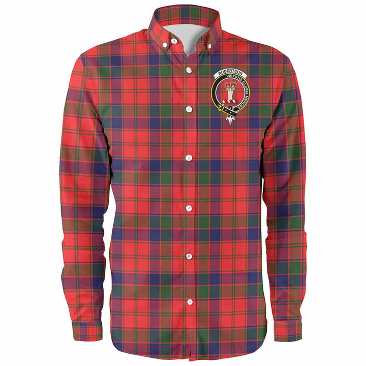 Scottish Robertson Clan Crest Tartan Long Sleeve Shirt Front Side Tartan Plaid