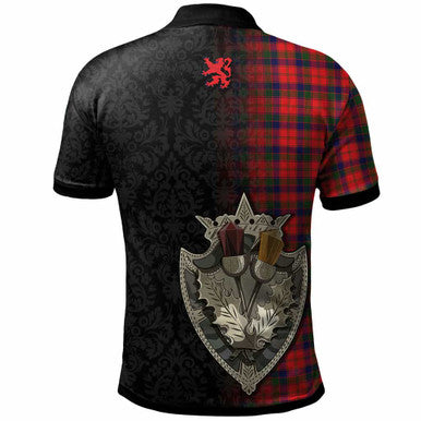 Scottish Robertson Clan Crest Tartan Polo Shirt - Half Thistle Flowers Celtic Design Back Side Tartan Plaid