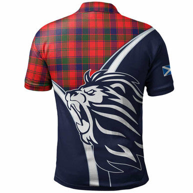 Scottish Robertson Clan Crest Tartan Polo Shirt - Scottish Flag With Lion Back Side Tartan Plaid
