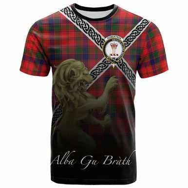 Scottish Robertson Clan Crest Tartan T-Shirt - Celtic With Scotland Lion Front Side Tartan Plaid