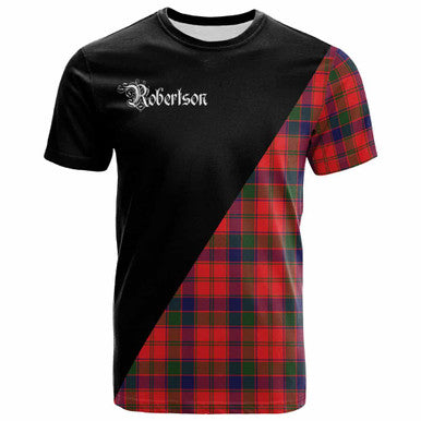 Scottish Robertson Clan Crest Tartan T-Shirt - Military Logo Front Side Tartan Plaid