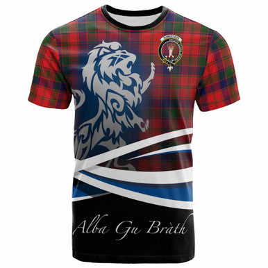 Scottish Robertson Clan Crest Tartan T-Shirt - Scotland Lion Front Side Tartan Plaid