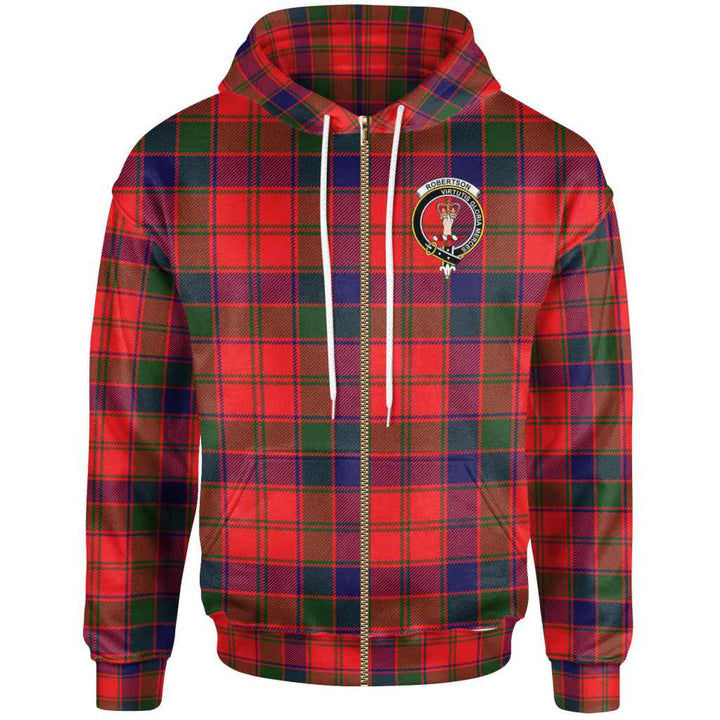 Scottish Robertson Clan Crest Tartan Hoodie Zip Tartan Plaid
