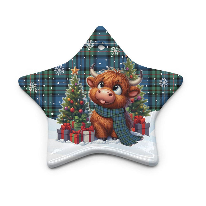 Scottish Robertson Hunting Ancient Clan Tartan Ceramic Ornament Cute Highland Cow Christmas Star Style Tartan Plaid