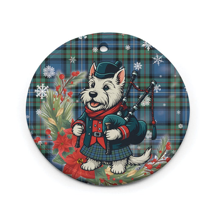 Scottish Robertson Hunting Ancient Clan Tartan Ceramic Ornament Cute Scottish Terrier Dog Circle Style Tartan Plaid