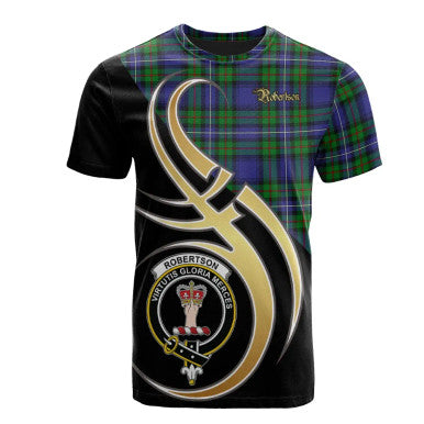 Scottish Robertson Hunting Modern Clan Crest Tartan T-Shirt Believe in Me Front Side Tartan Plaid