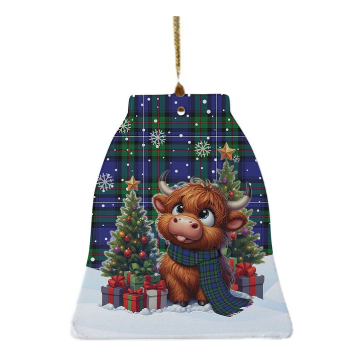 Scottish Robertson Hunting Modern Clan Tartan Ceramic Ornament Cute Highland Cow Christmas Bell Style Tartan Plaid