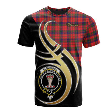 Scottish Robertson Modern Clan Crest Tartan T-Shirt Believe in Me Front Side Tartan Plaid