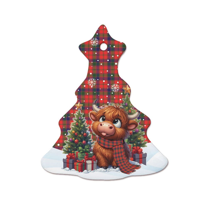 Scottish Robertson Modern Clan Tartan Ceramic Ornament Cute Highland Cow Christmas Tree Style Tartan Plaid
