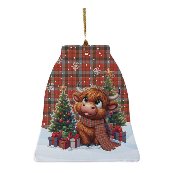 Scottish Robertson Weathered Clan Tartan Ceramic Ornament Cute Highland Cow Christmas Bell Style Tartan Plaid