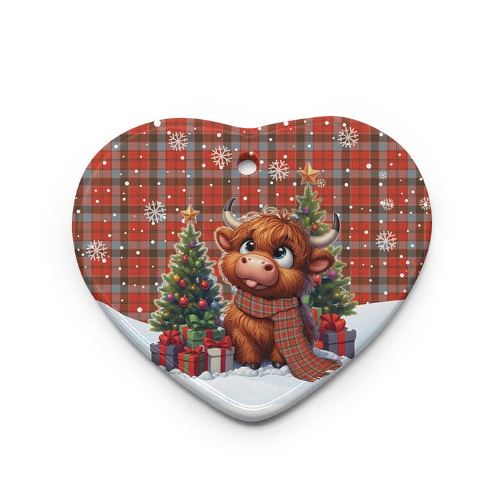 Scottish Robertson Weathered Clan Tartan Ceramic Ornament Cute Highland Cow Christmas Heart Style Tartan Plaid