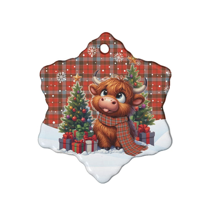 Scottish Robertson Weathered Clan Tartan Ceramic Ornament Cute Highland Cow Christmas Snow Flake Style Tartan Plaid
