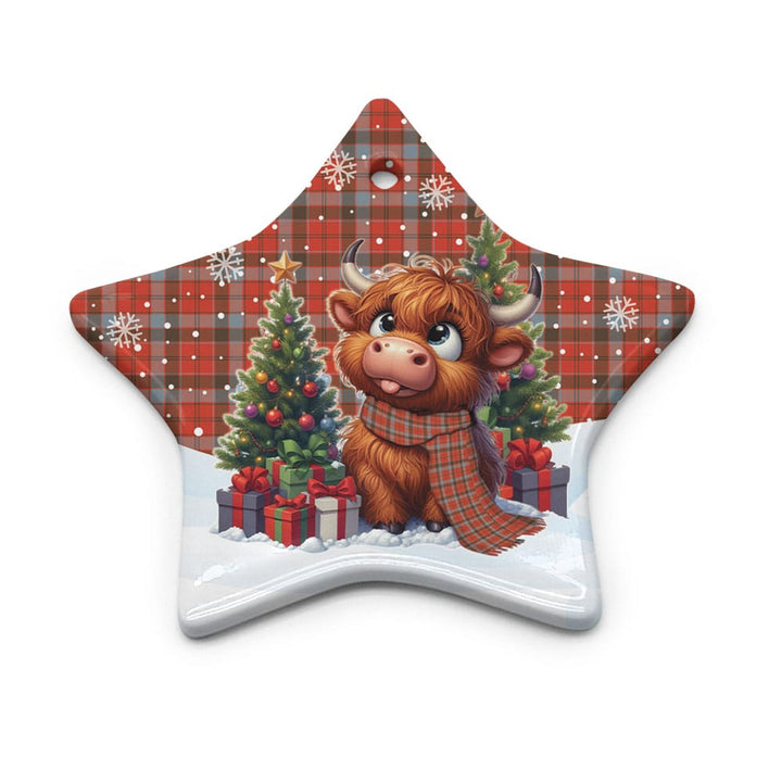Scottish Robertson Weathered Clan Tartan Ceramic Ornament Cute Highland Cow Christmas Star Style Tartan Plaid