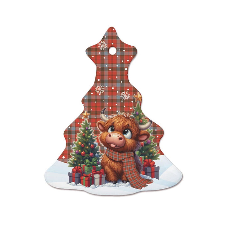Scottish Robertson Weathered Clan Tartan Ceramic Ornament Cute Highland Cow Christmas Tree Style Tartan Plaid
