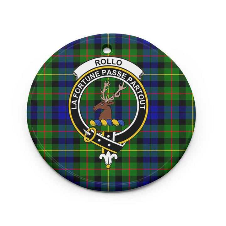 Scottish Rollo Clan Crest Tartan Ceramic Ornament Circle Shape Tartan Plaid